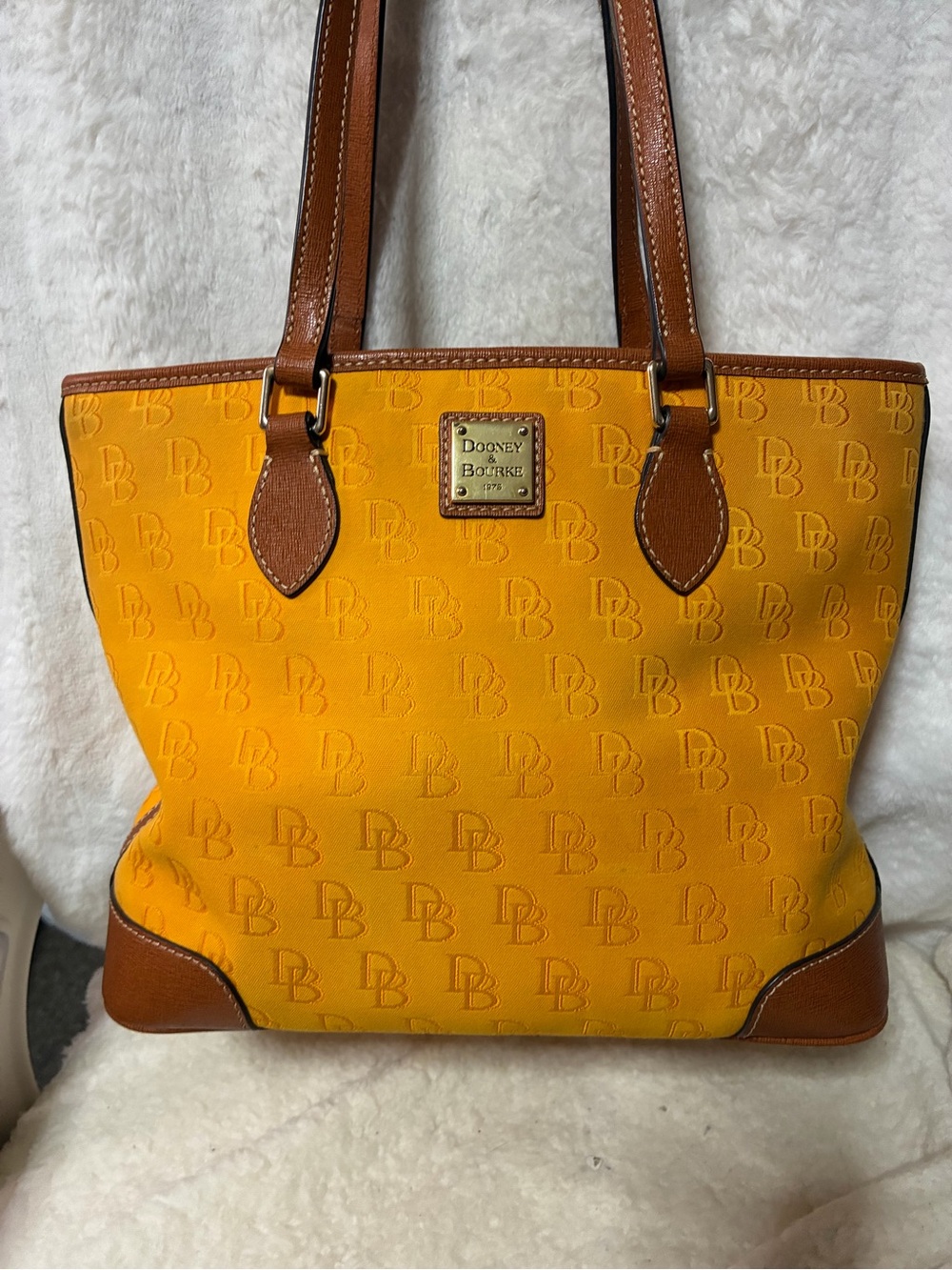 Dooney & Bourke Yellow Tote with Brown Leather Trim